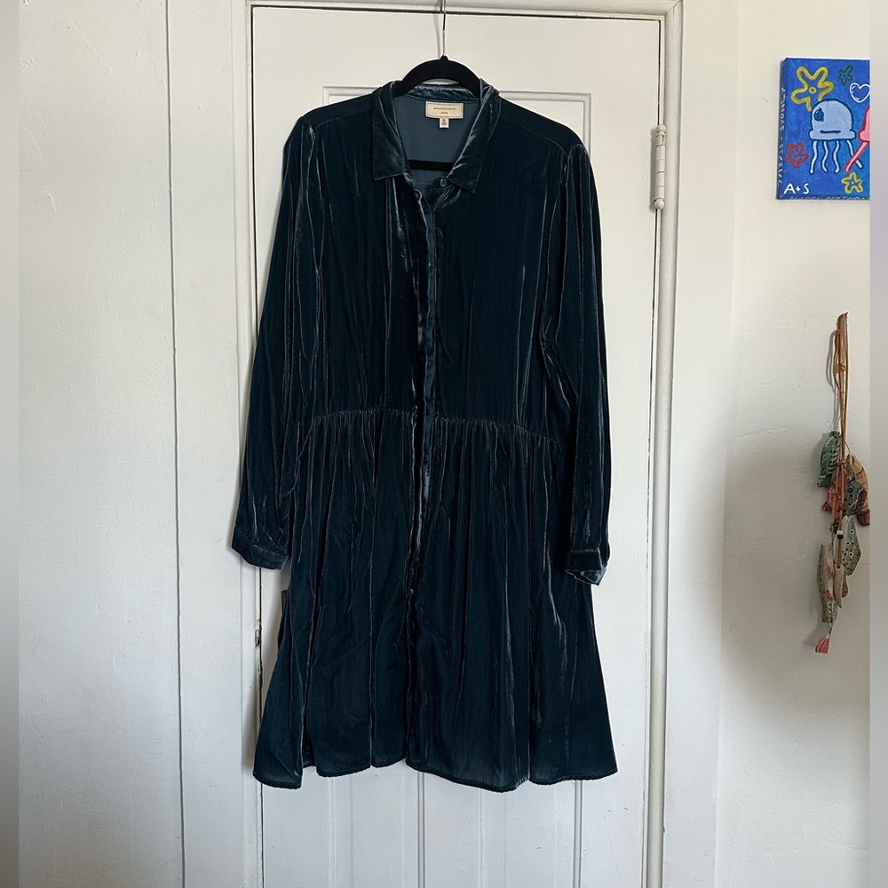 Moulinette Soeurs Blue Velvet Long Sleeve Dress - Picture 4 of 4
